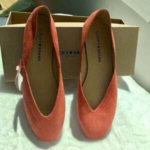 Leather coral-orange Lucky Brand square toe ballet flats NIB LK-ALBA Grenadine